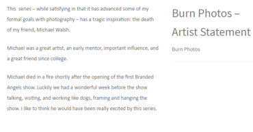 Burn Photos – Artist Statement