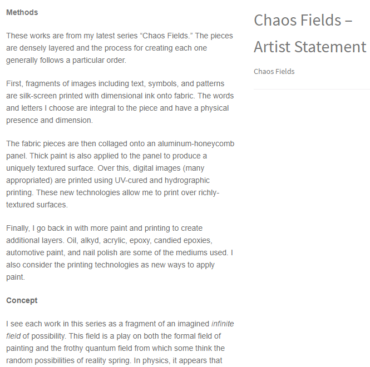 Chaos Fields – Artist Statement