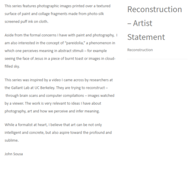 Reconstruction – Artist Statement